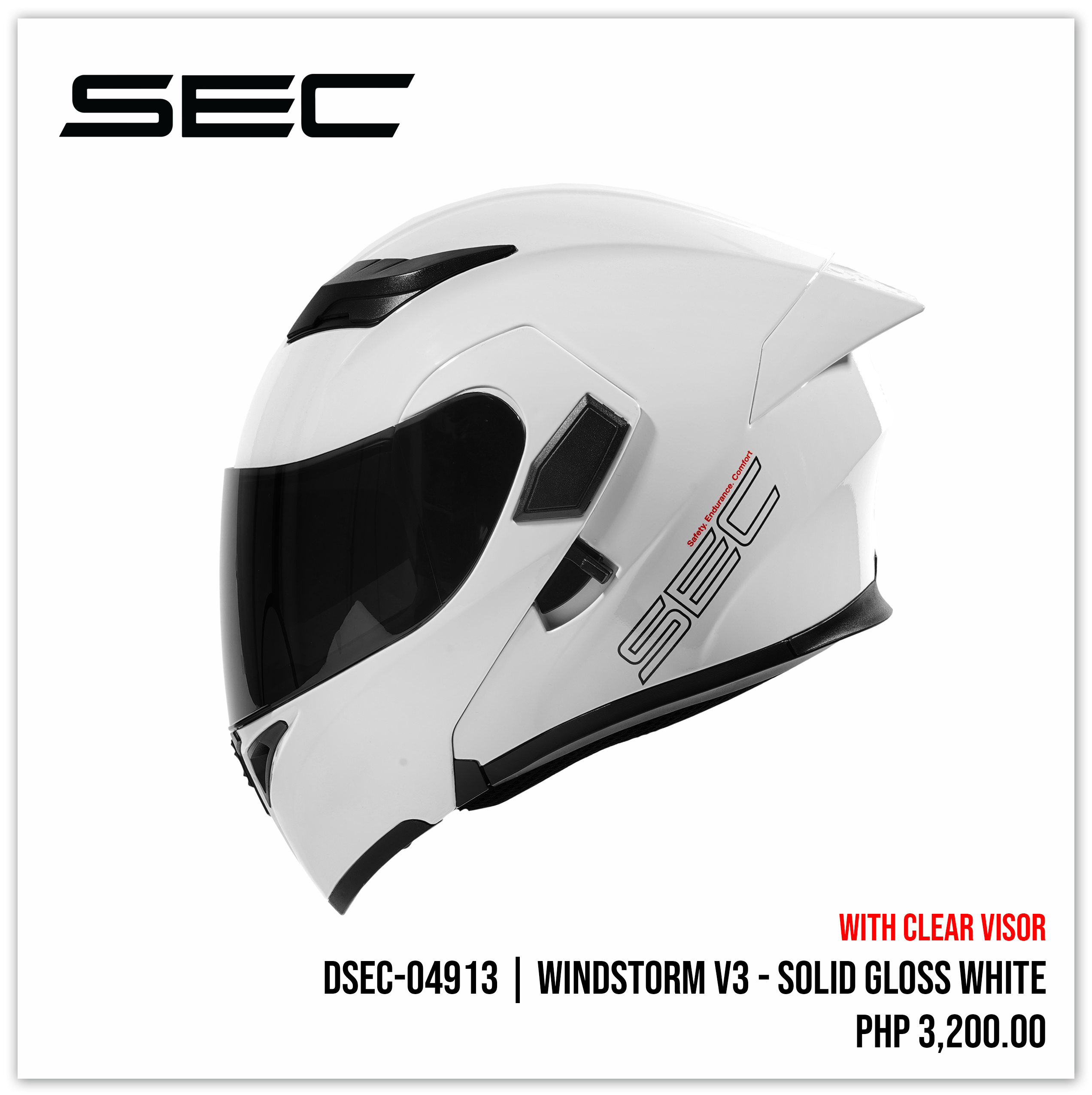 Windstorm V3 Solid Gloss White – SEC Motosupply