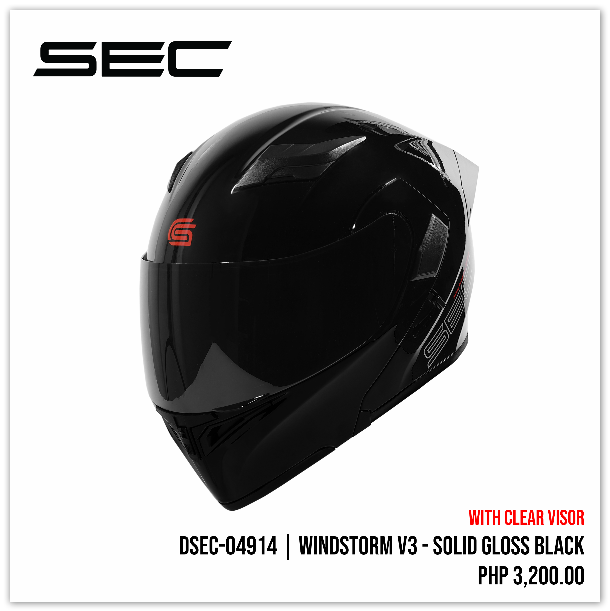 Windstorm V3 Solid Gloss Black – SEC Motosupply