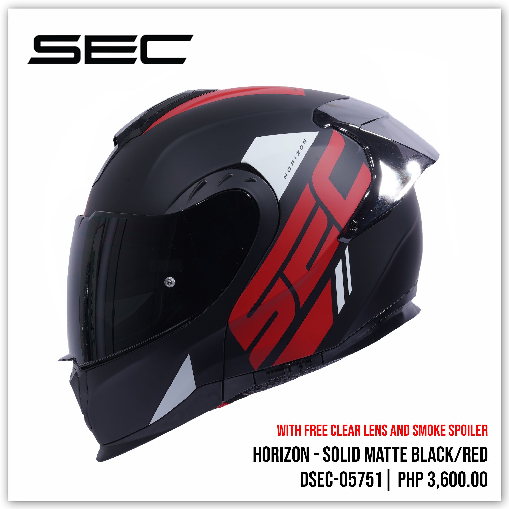 Horizon Solid Matte Black Red – SEC Motosupply - Main Image